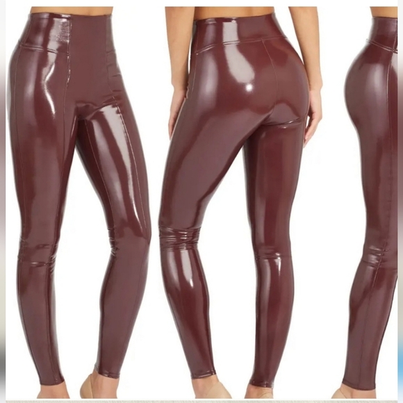 Spanx Faux Patent Leather leggings Ruby red leggings pull on pants - Picture 3 of 10